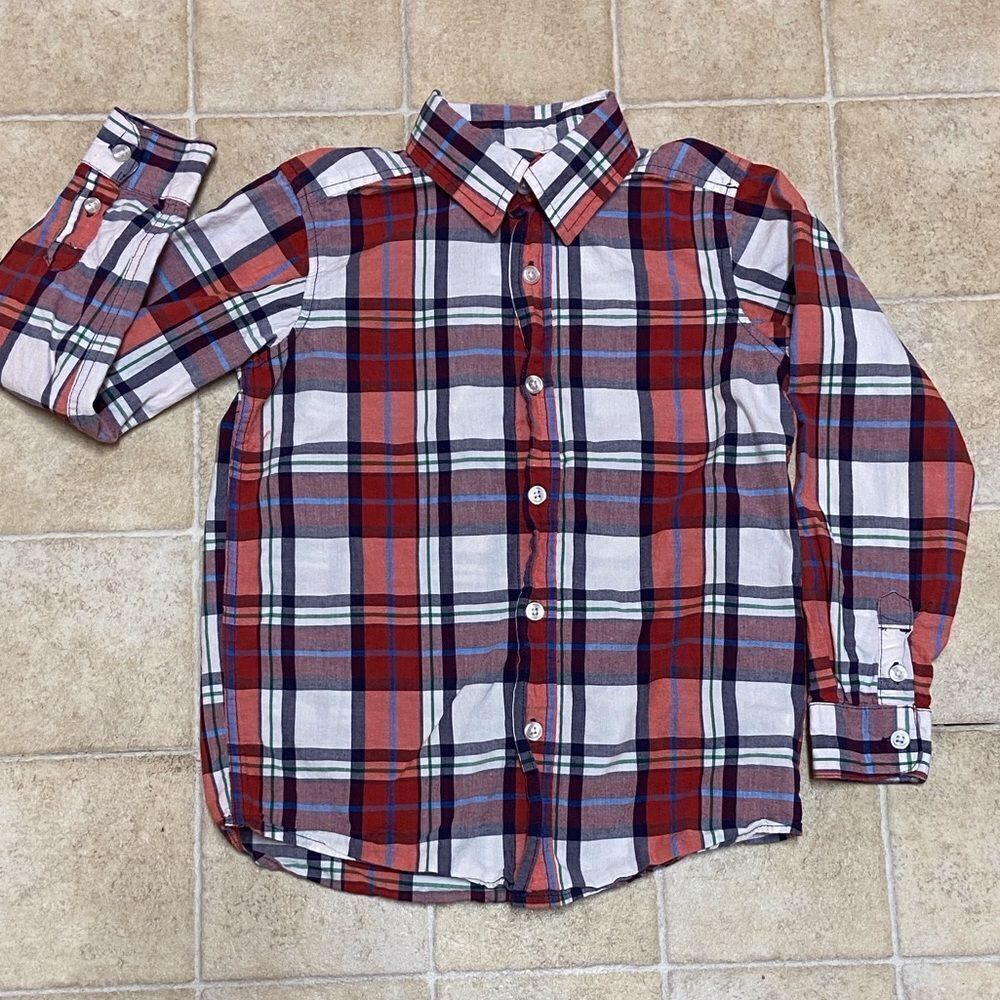 Place Kids Red and Blue Plaid Button Down Shirt Size M 5/8
